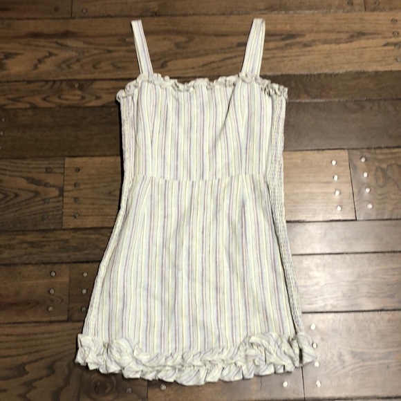 Reformation Jojoba Striped Smocked Linen Mini Dress